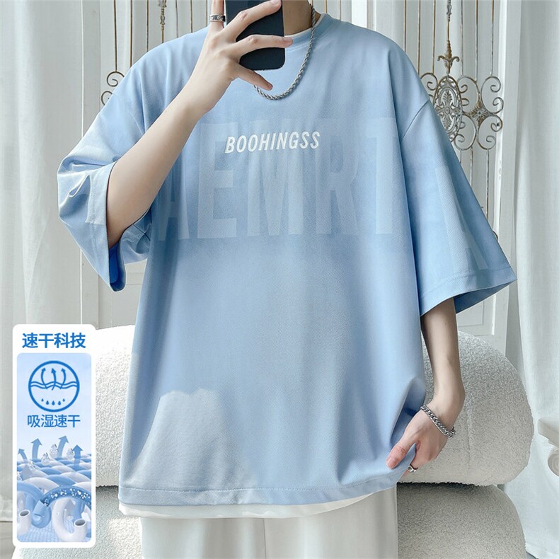 2025 夏季新款 旋律风车印花假两件冰丝T恤M-5XL HT25449-P35图片