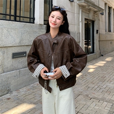 【现货】短款皮衣外套D2145-Y8828-P160-控238，女装皮衣，2D145