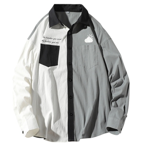 衬衫男长袖宽松休闲百搭韩版潮流个性拼色秋季DS937T图片