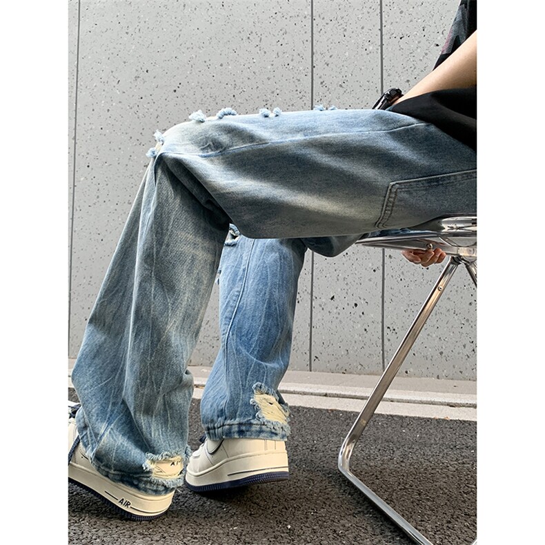 B221美式ins高街暗黑小众夏季重工艺破洞牛仔裤LK24178-P65控88,男装牛仔裤,电商B221