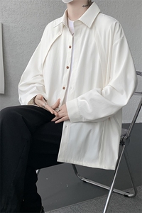 CS1159-特P33 控58 秋季潮流大码拼接高级感痞帅衬衫宽松外套男图片