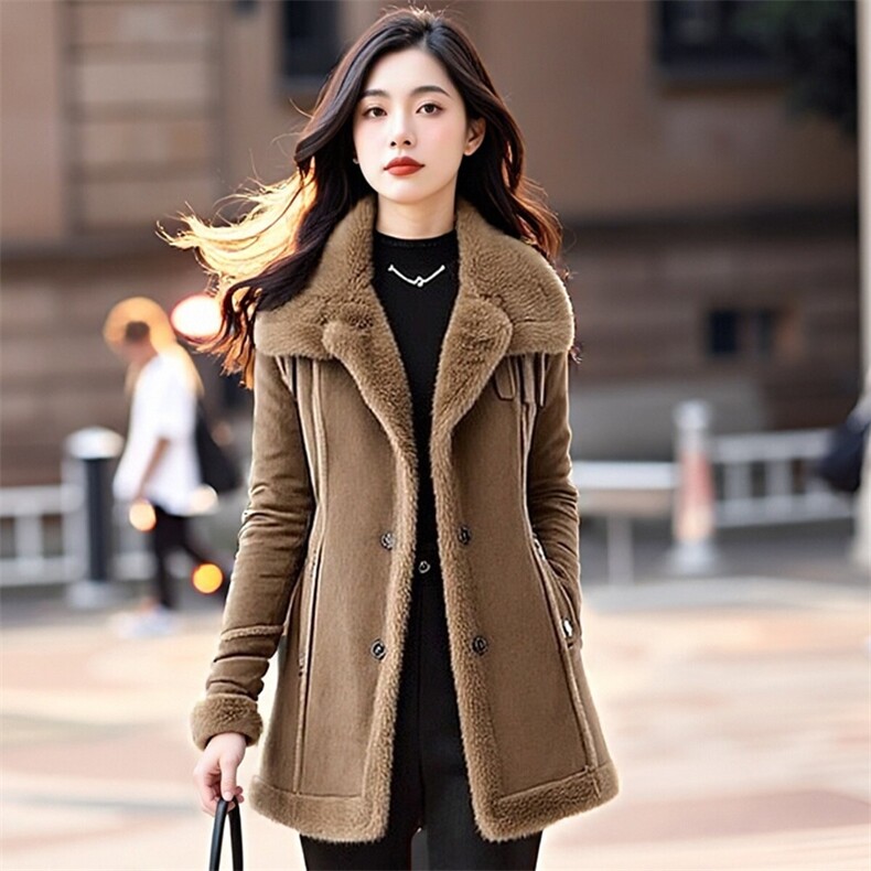【大货已出】高档皮毛一体时尚中长款外套气质大衣加绒保暖棉服女,女装皮草,韩蔻秀