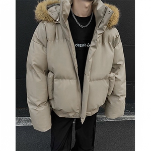 现货三防重磅硬挺boxy短款羽绒棉衣座山雕大毛毛领PU皮棉服外套冬图片