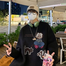 港风23新款秋季时尚百搭宽松卡通印花套头毛衣TPM6841P40控68，男装针织衫/毛衣，电商A268A