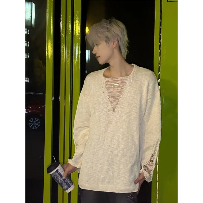 春秋针织外套女条纹上衣V领大码打底衫假两件遮肉显瘦外搭,男装T恤,星座506A