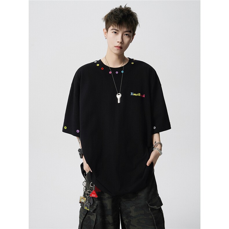 现货-原创-彩色纽扣装饰T恤撞色短袖美式T恤1016-1T351P37K68，男装T恤，星座1016-1（原电商B408-1）