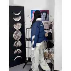 潮棉服外套男女情侣学院风美式复古条纹棉衣外套H995-P85网图，男装棉衣，电商B245