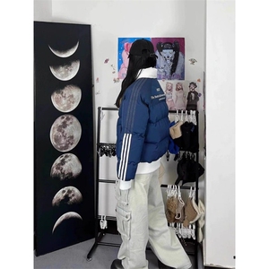 潮棉服外套男女情侣学院风美式复古条纹棉衣外套H995-P85网图图片