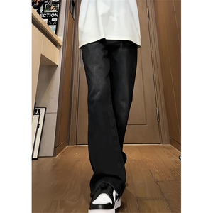 自拍图 男女春夏宽松半松紧猫须阔腿直筒微喇牛仔裤K911-P55 控78图片