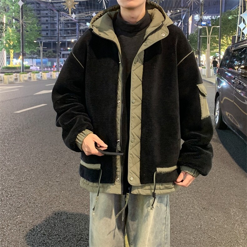 情侣棉服男士加绒加厚拼接工装保暖羊羔毛冬装外套M021-P125,男装棉衣,星座308B-2