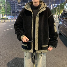 情侣棉服男士加绒加厚拼接工装保暖羊羔毛冬装外套M021-P125，男装棉衣，星座308B-2