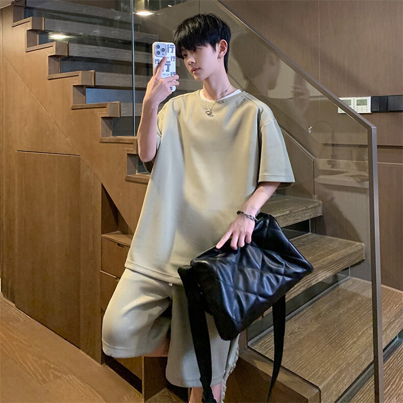 重磅280g2026夏季短袖短裤两件套休闲运动套装A416特P55，男装休闲套装，电商A309