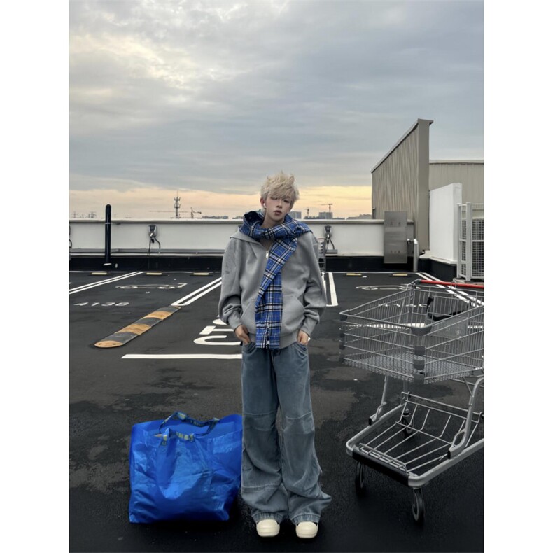 【有货】假两件格子拼接卫衣男款设计感连帽开衫外套JL97LL-特P68,女装短外套,星座1007（原301D）