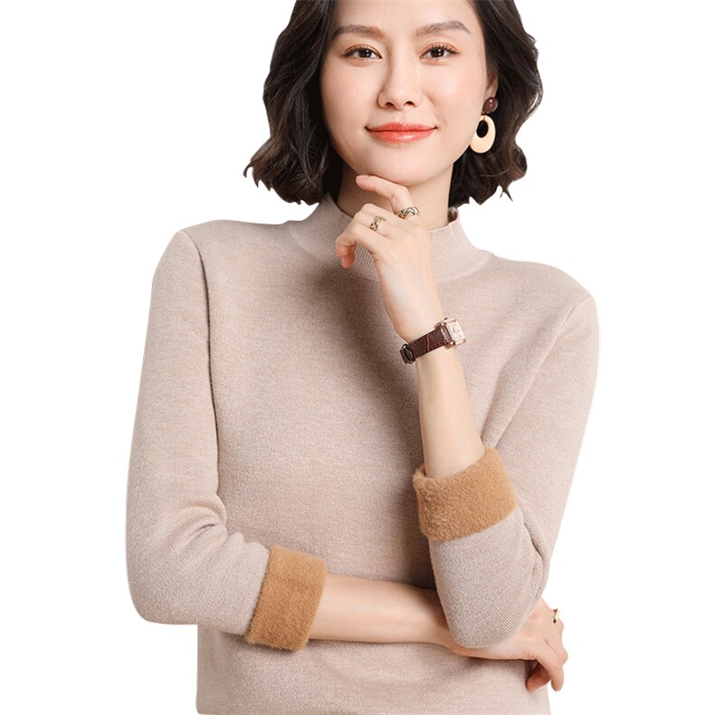 半高领毛衣女加绒加厚秋冬2024新款洋气内搭长袖修身显瘦,针织衫/毛衣,皓宇羊绒