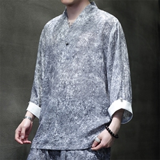 2025夏季新款男装新中式汉服衬衣风复古禅服盘扣衬衫C97-P95，男装衬衫，电商B277(原6028)