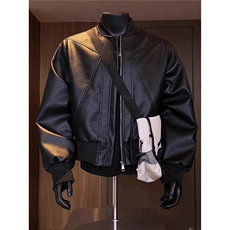 春季美式解构pu皮衣外套男cleanfit短款情侣机车夹克LJK83411-P65，男装夹克，星座1008
