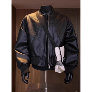 春季美式解构pu皮衣外套男cleanfit短款情侣机车夹克LJK83411-P65图片