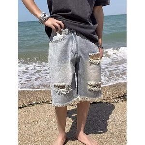 牛仔短裤男夏季复古高街vibe宽松水洗五分裤男生休闲裤子 NK849图片
