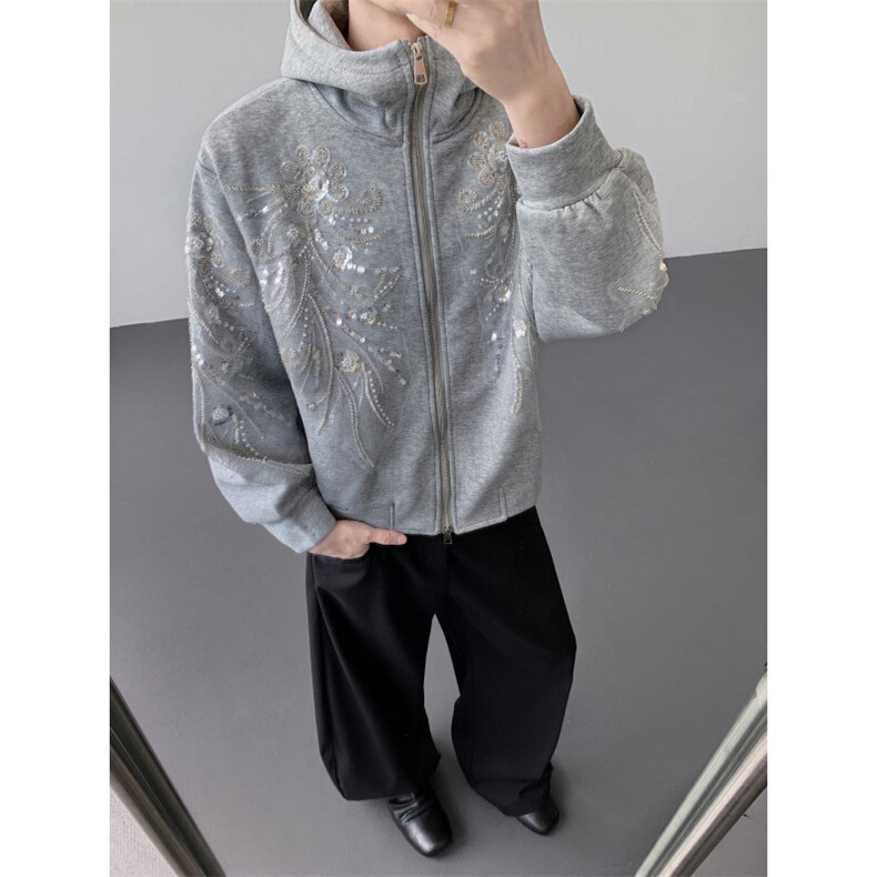 25秋冬重工男士设计感珠片刺绣连帽拉链卫衣WY57-P118,男装卫衣,电商B288