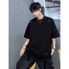 金属设计感绑带可调节T恤重磅阔版男夏季五分短袖网络图CC11，男装T恤，星座1116A（原606A-3）