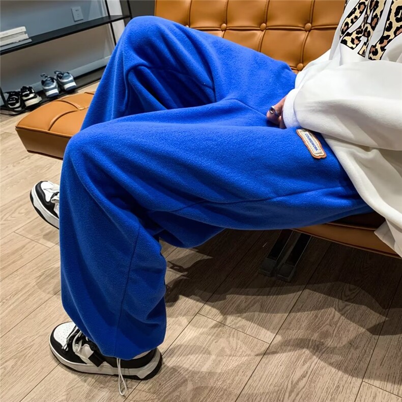 早秋硫酸铜穿搭克莱因蓝一体绒痞帅裤子男加绒加厚潮牌冬潮流卫裤,男装休闲裤,星座412