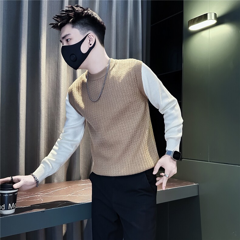 潮流设计感假两件拼接毛衣男社会小伙店主风301C-M90-P68控98,男装针织衫/毛衣,星座301C（原B323）