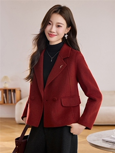 2025冬季宽松显瘦羊绒通勤韩版淑女西装外套羊毛外套女带胸针图片