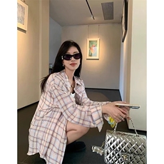 TC625-p45韩系chic格子衬衫女叠穿遮肉显瘦长袖衬衣外搭上衣ins，女装衬衫，星座617A-2