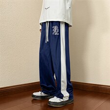 2024秋冬新款港风撞色刺绣宽松阔腿休闲裤K227-P48，男装休闲裤，星座914-3