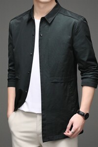 D186626男士2022年秋季新款长袖外套休闲翻领青年中长款风衣P165图片