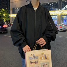 新款夜景飞行夹克男棒球领个性插螺纹宽松上衣外套A157B-J88-P78，男装夹克，电商A157B