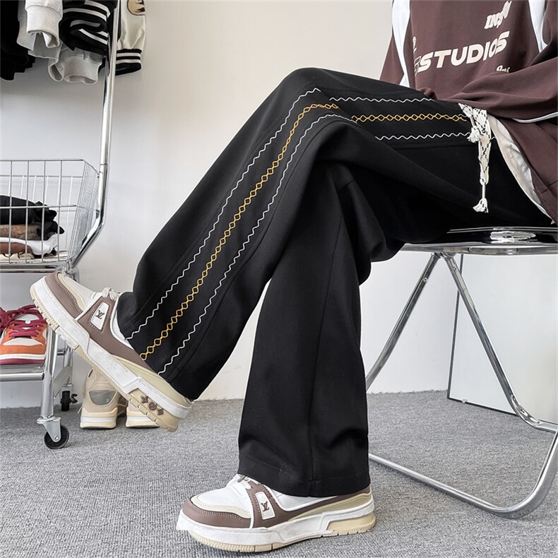 K129/P50春装新款现货个性刺绣设计休闲裤男卫裤宽松直筒运动裤，男装休闲裤，电商基地A050