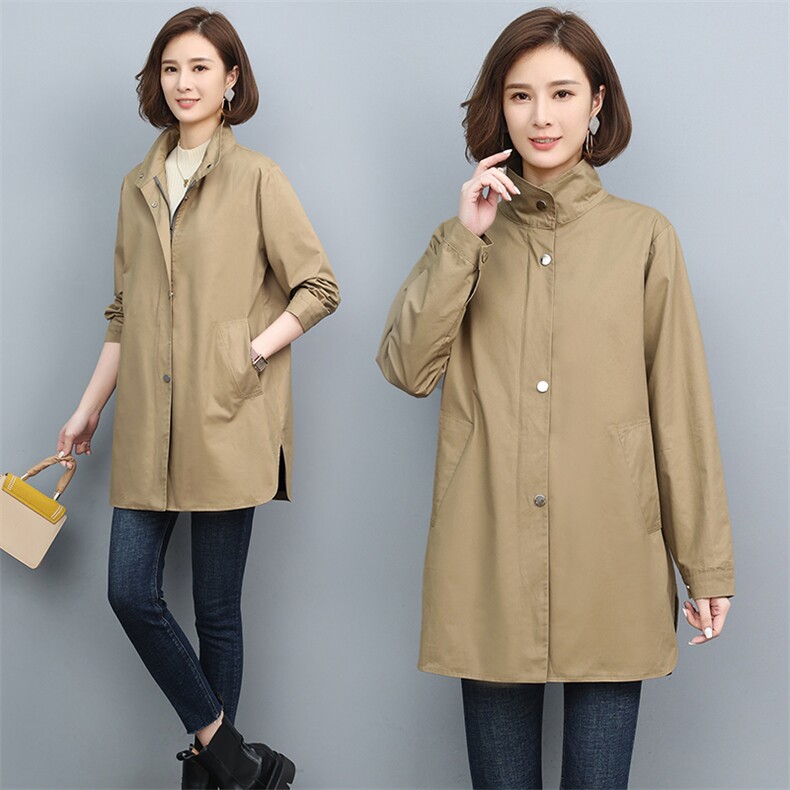 立领风衣女2025秋装中年妈妈减龄纯棉外套大码遮肚显瘦太衣服，女装风衣，衣之秀