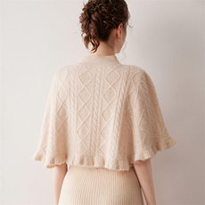 2025秋冬新款舒适百搭简约软糯时尚加厚菱形绞花披肩斗篷，披肩，尚达羊绒