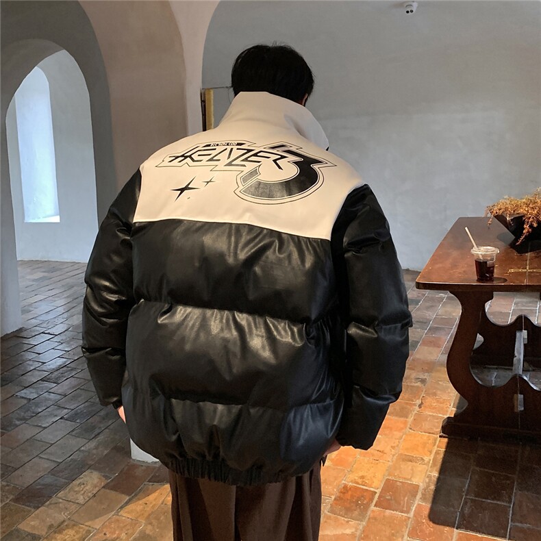 pu皮拼接面包服棉服情侣冬季加厚棉衣加厚外套MY266-P115控158,男装棉衣,电商B370