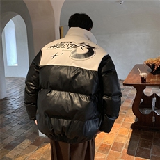 pu皮拼接面包服棉服情侣冬季加厚棉衣加厚外套MY266-P115控158，男装棉衣，电商B370
