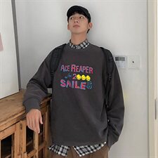 【】A003-HW3082-P45冬装新款加绒笑脸印花套头卫衣港风，男装卫衣，电商A003