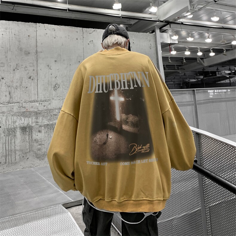 水洗做旧加绒加厚卫衣男2026冬高领十字架打底衫XZ514-2-X53-P78,男装T恤,星座514-2(原B239)