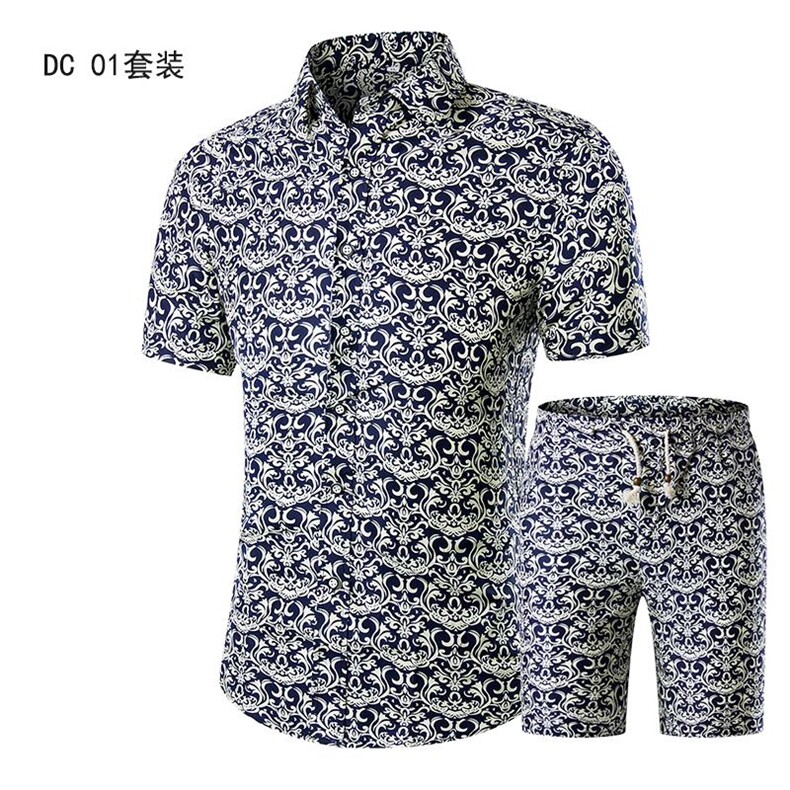1611B-DC01套装-P40短袖衬衫套装男印花衬衣短袖春装2021新款寸衣，男装衬衫，星座1508-1