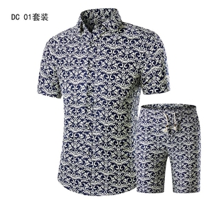 1611B-DC01套装-P40短袖衬衫套装男印花衬衣短袖春装2021新款寸衣图片