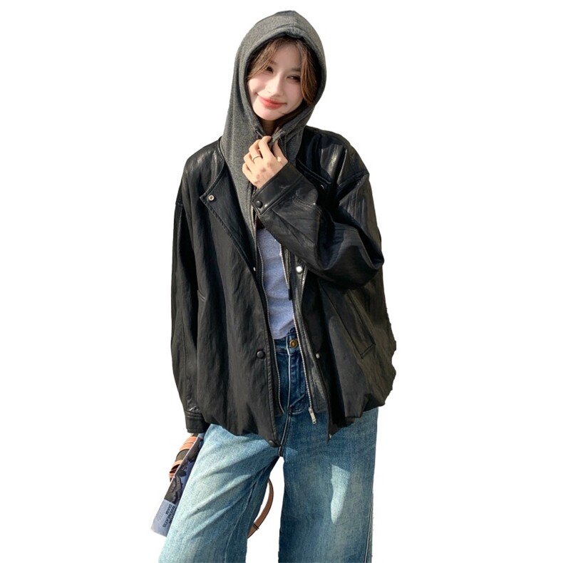出货假两件黑色皮衣2C198-6571-P165K258,女装短外套,2C198