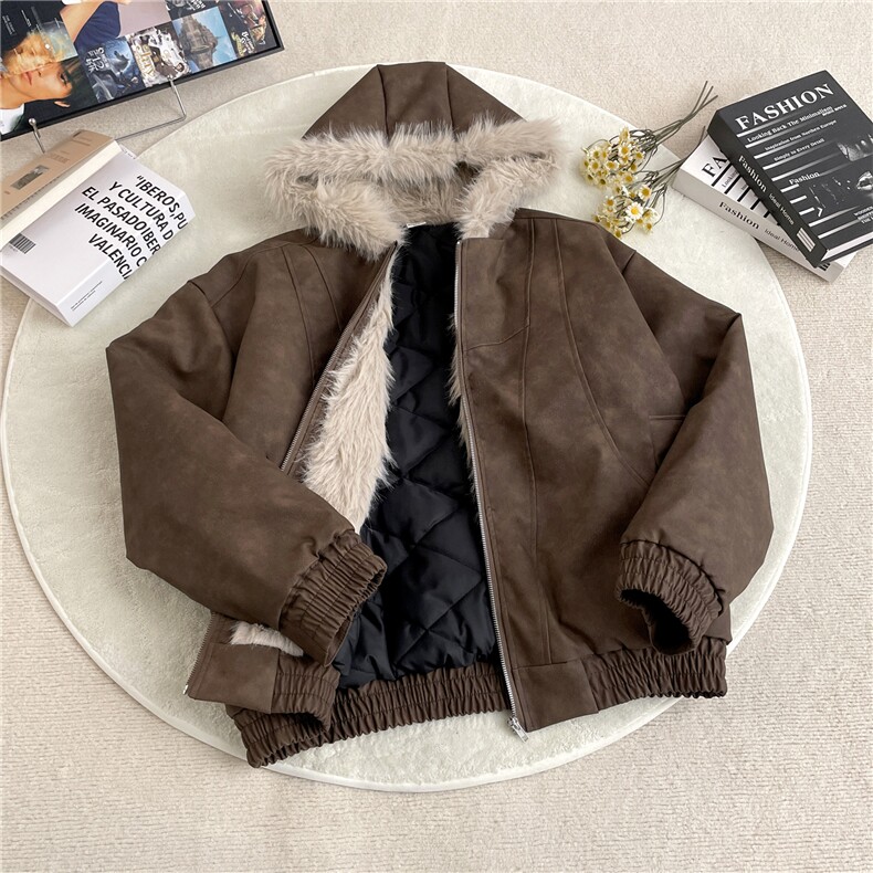 加绒加厚冬款男女连帽棉衣扎染PU皮棉袄毛领保暖皮棉服MY94P110,男装棉衣,星座1013-1