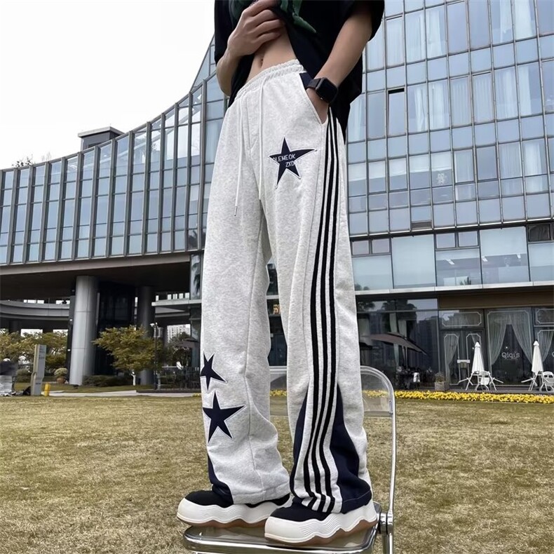 美式复古五角星刺绣直筒休闲裤宽松百搭长裤男CK102-P40图片