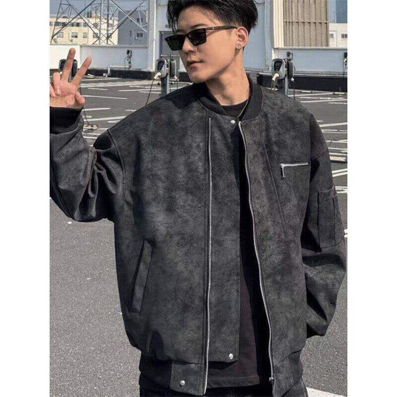 现货抖音品质网图春秋情侣外套皮夹克雾蓝JK309P65,男装夹克,星座1904A