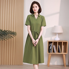 连衣裙女夏季2023新款高级感修身显瘦气质洋气小个子短袖衬衫裙子，女装连衣裙，希欧阁
