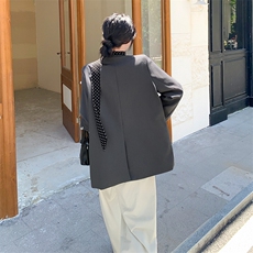 灰色通勤风西装外套女2025秋新款韩系高级感时尚简约气质西服上衣，女装短外套，1C151