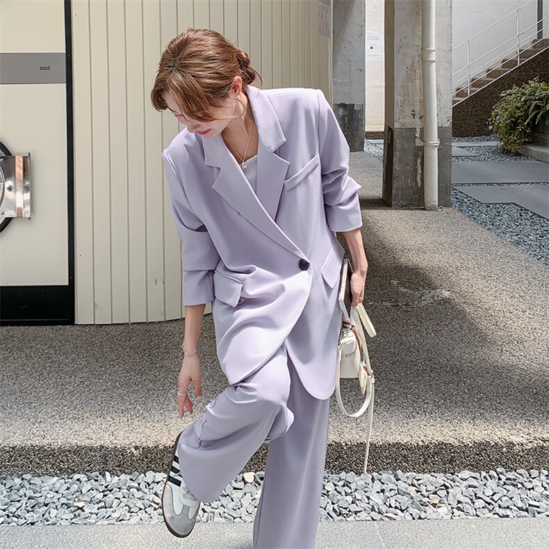 紫色西装外套休闲裤显瘦套装女2025春秋季新款休闲气质通勤两件套,女装套装/套裙,2C169