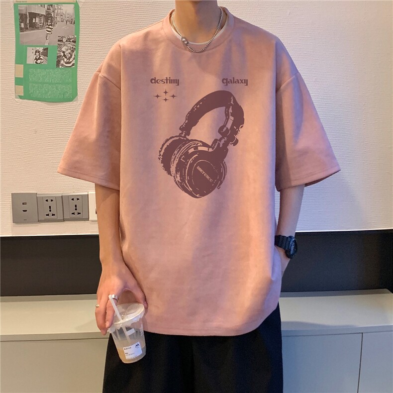 港风2025夏装麂皮绒情侣半袖上衣潮流男装夏季宽松短袖T恤S396P28,男装T恤,电商A233-1