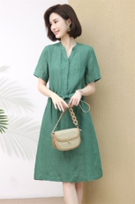 2023夏季新款短袖亚麻修身连衣裙，女装连衣裙，小林双子
