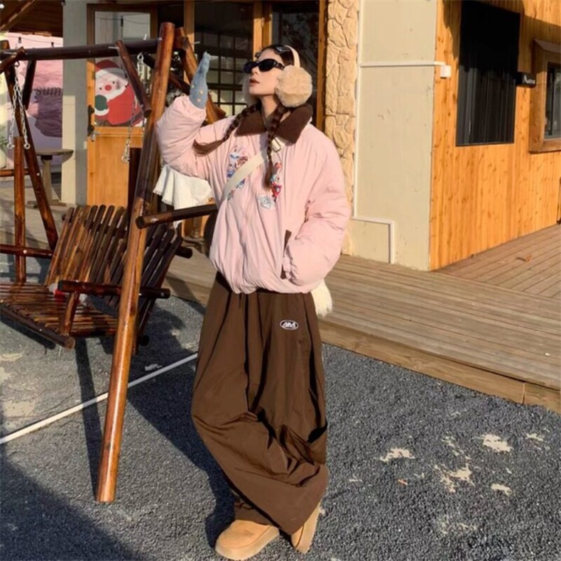 青少年春秋季红复古美式慵懒风口袋阔腿宽松弯刀休闲裤日常,男装休闲裤,星座506A
